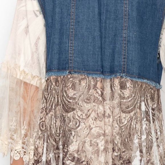 DENIM & LACE CARDIGAN VEST boho gypsy 3X - Picture 5 of 7